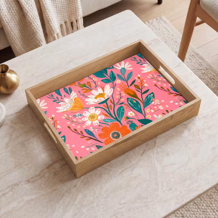 Dienblad - Roze - Bloemen - Wit - Oranje — 2