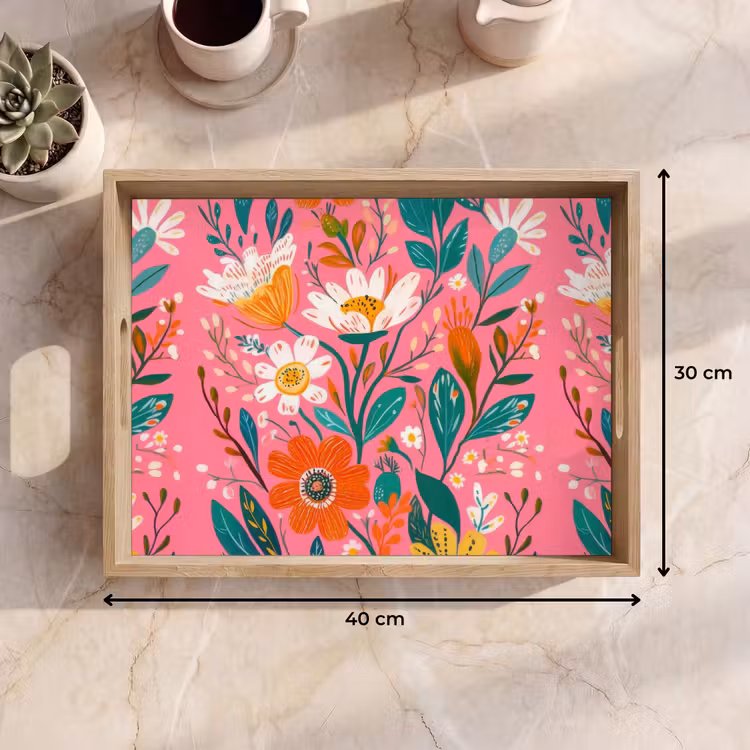 Dienblad - Roze - Bloemen - Wit - Oranje — 9