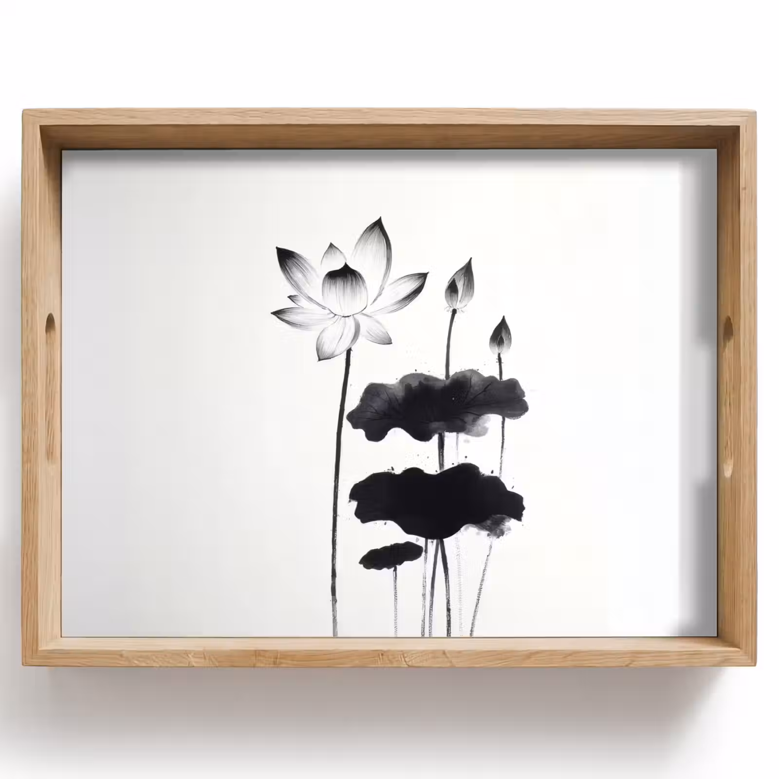 Dienblad - Bladeren - Zwart - Lotusbloem - Minimalitisch — 1