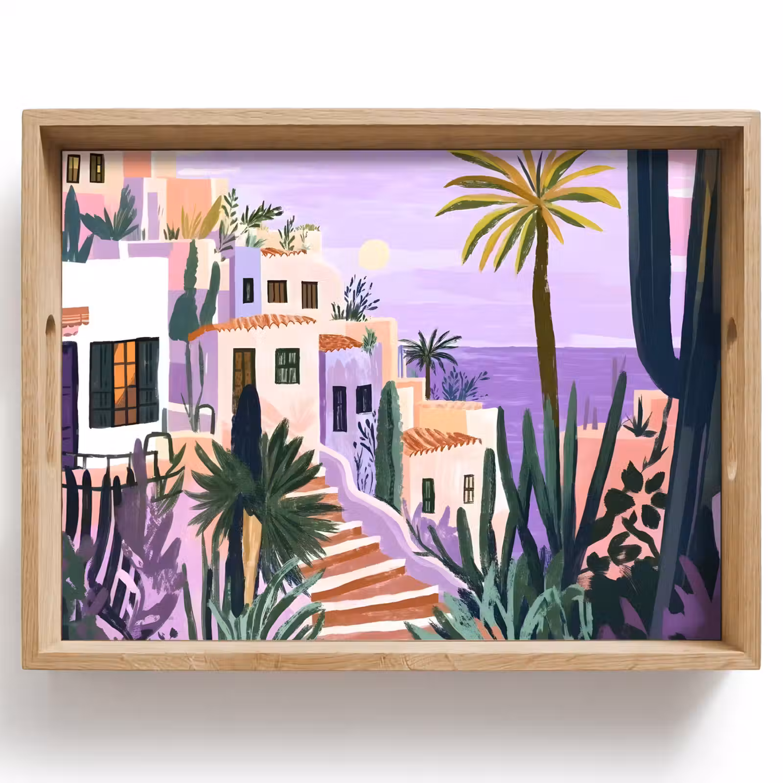Dienblad - Huizen - Minimalistisch - Palmbomen - Kust — 1