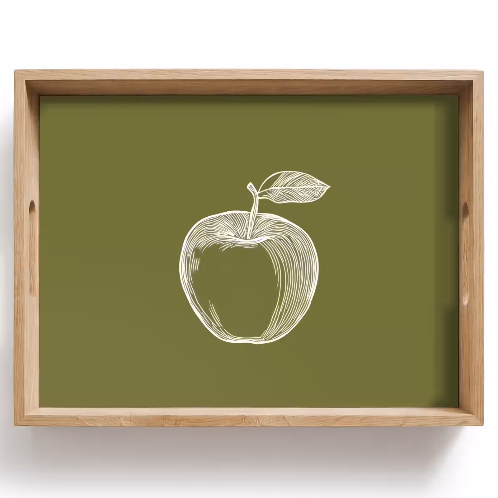 Dienblad - Lijntekening - Appel - Olijfgroen - Blaadje — 1