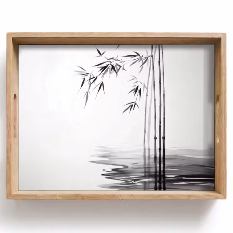 Dienblad - Bamboestammen - Water - Minimalistisch - Wit — 1
