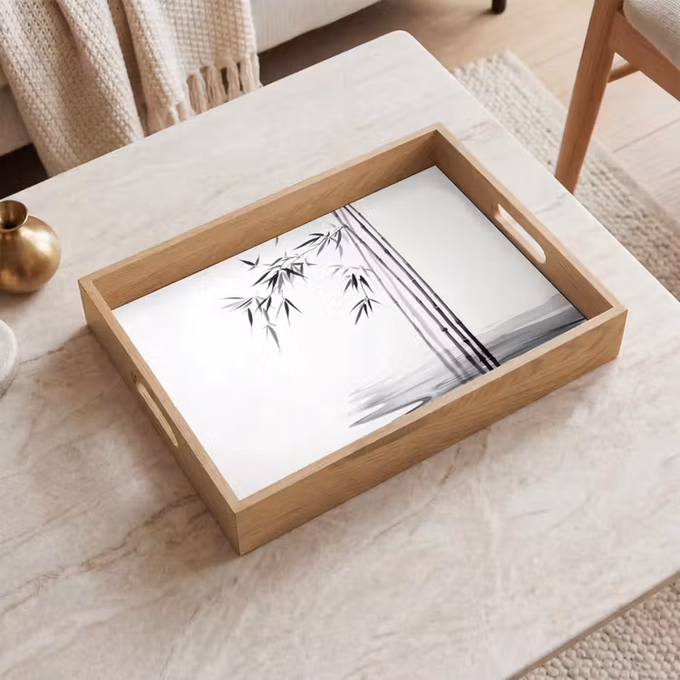 Dienblad - Bamboestammen - Water - Minimalistisch - Wit — 2