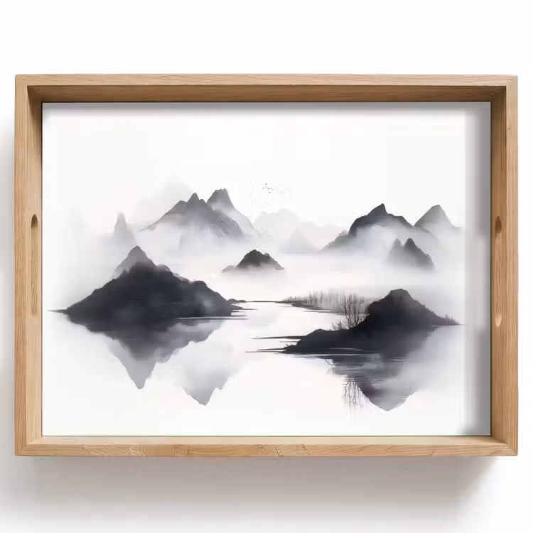Dienblad - Bergen - Mistig - Water - Wit — 1