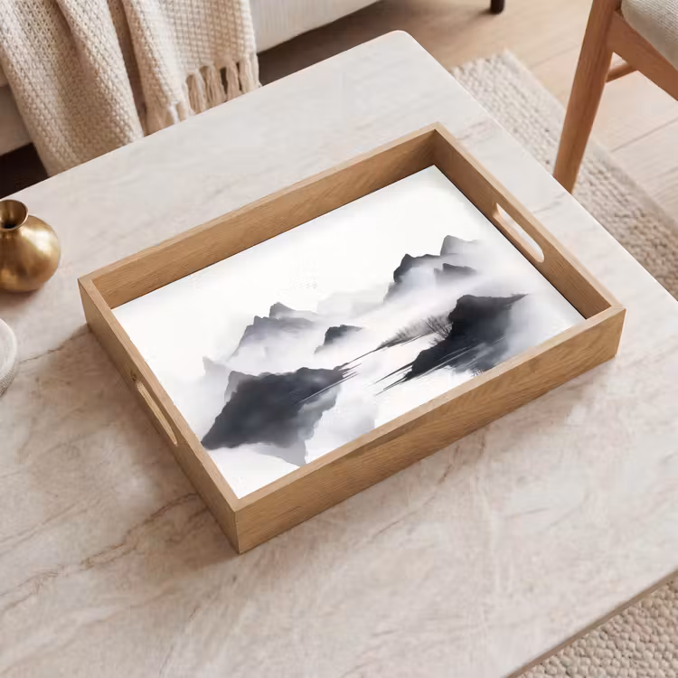 Dienblad - Bergen - Mistig - Water - Wit — 2