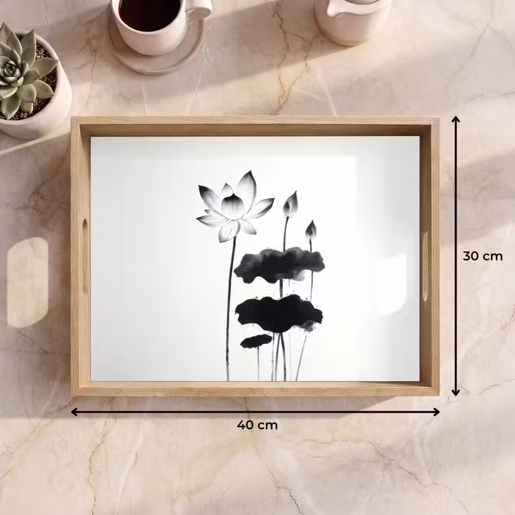 Dienblad - Bladeren - Zwart - Lotusbloem - Minimalitisch — 9