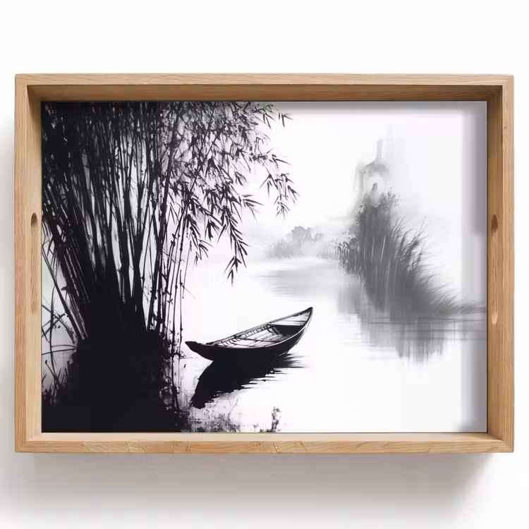 Dienblad - Boot - Rivier - Bamboe - Wit — 1