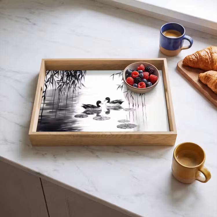 Dienblad - Eenden - Waterlelies - Riet - Zwart — 4