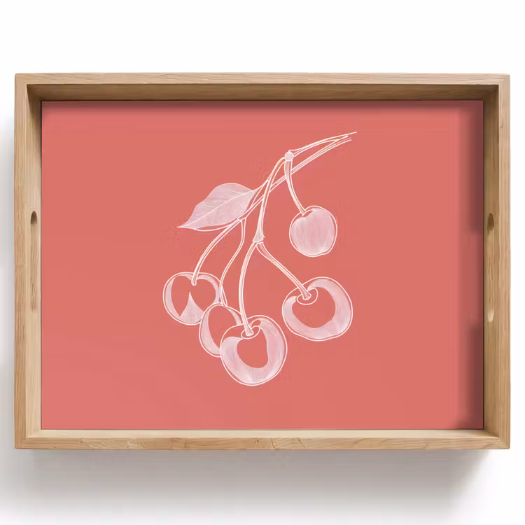 Dienblad - Lijnillustratie - Kersen - Tak - Wit — 1