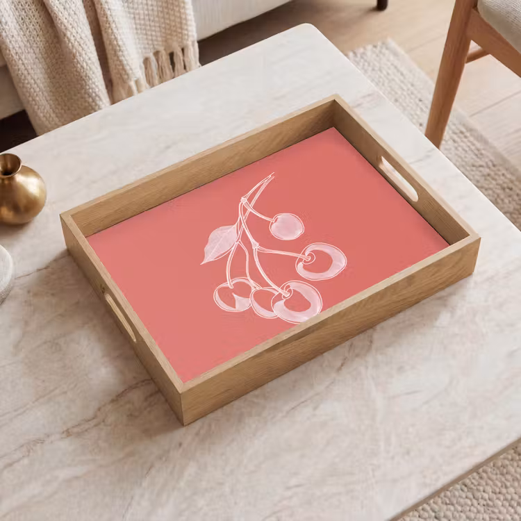 Dienblad - Lijnillustratie - Kersen - Tak - Wit — 2