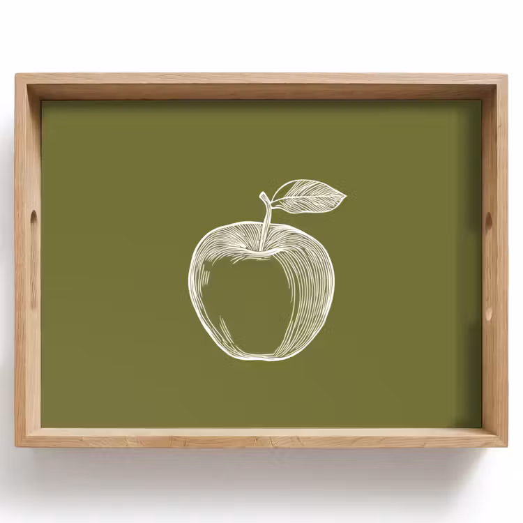 Dienblad - Lijntekening - Appel - Olijfgroen - Blaadje — 1