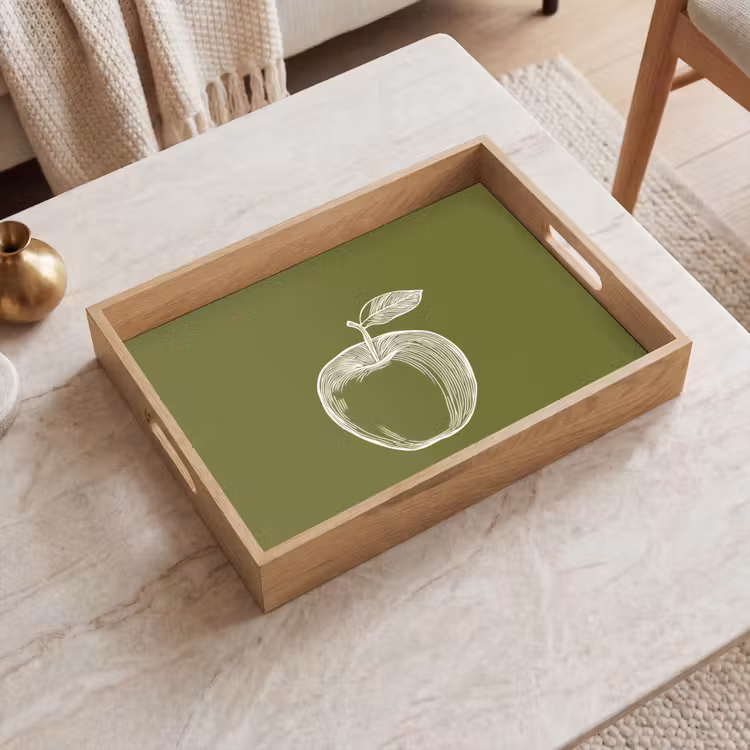 Dienblad - Lijntekening - Appel - Olijfgroen - Blaadje — 2