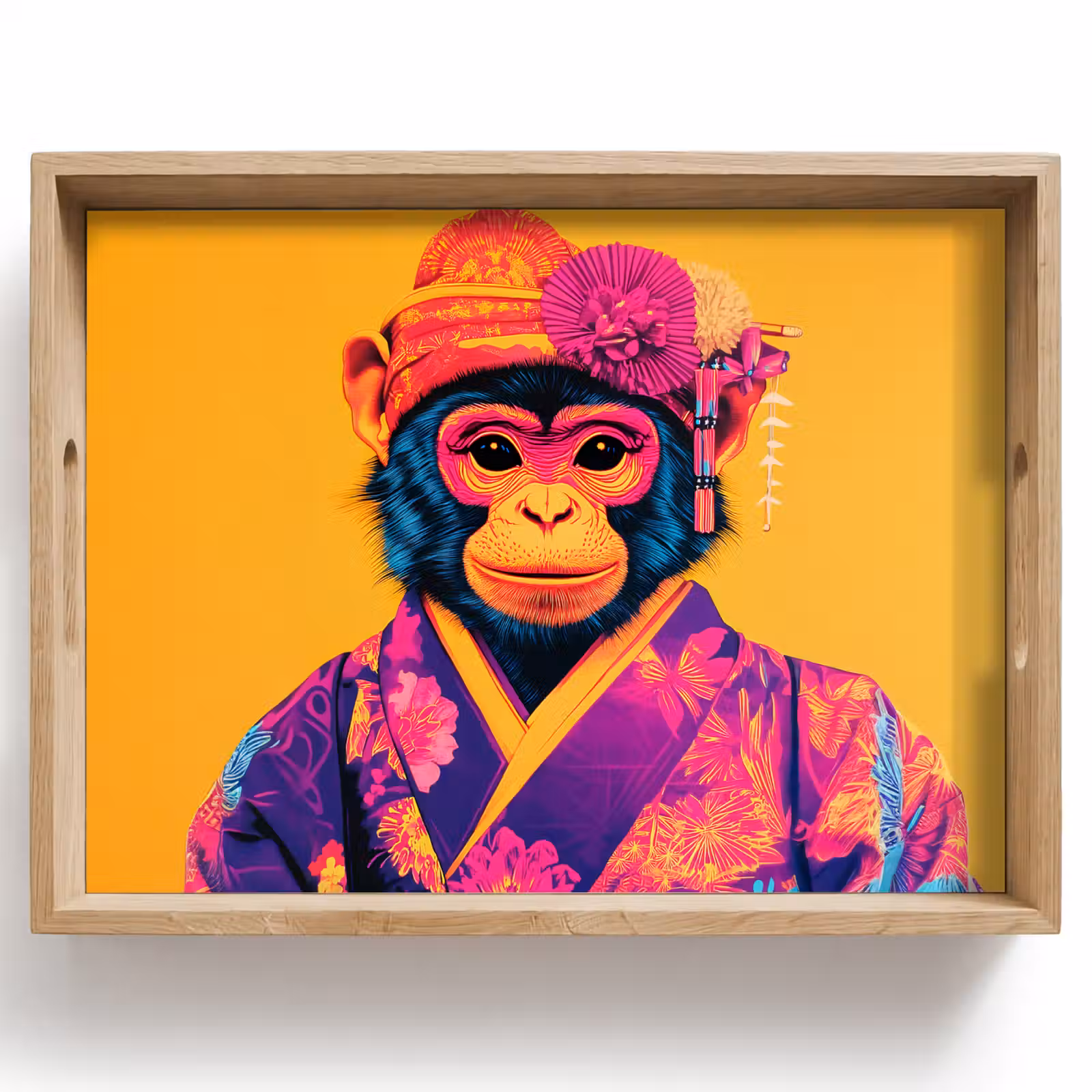 Dienblad - Aap - Kimono - Bloemen - Hoofdtooi — 1