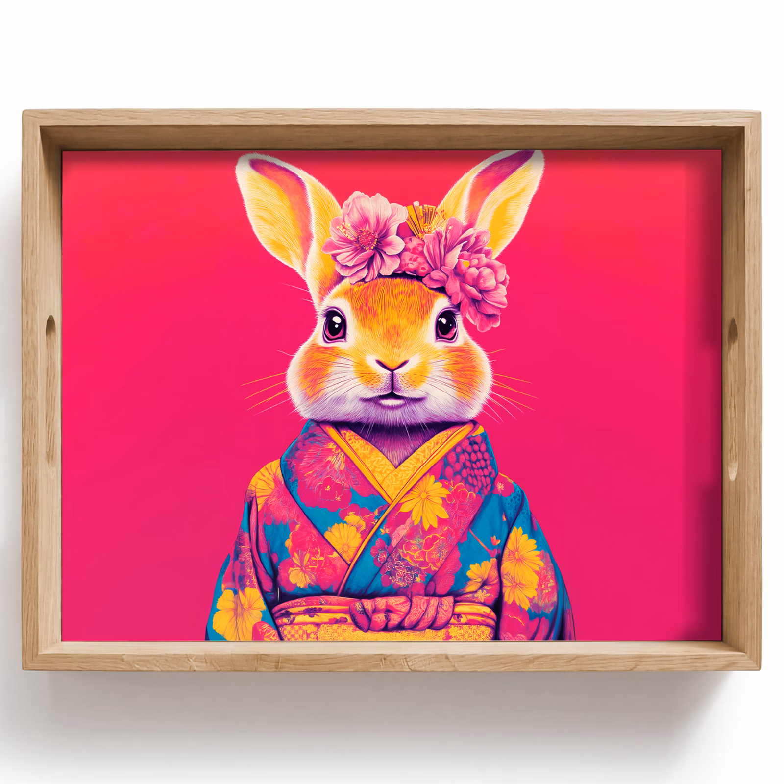 Dienblad - Konijn - Bloemen - Kleurrijk - Kimono — 1