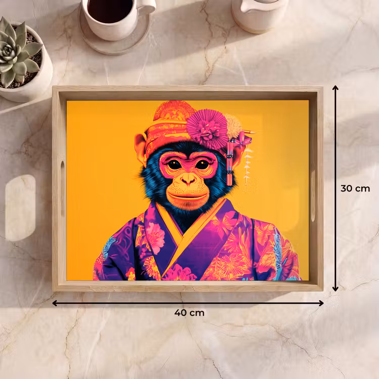 Dienblad - Aap - Kimono - Bloemen - Hoofdtooi — 9