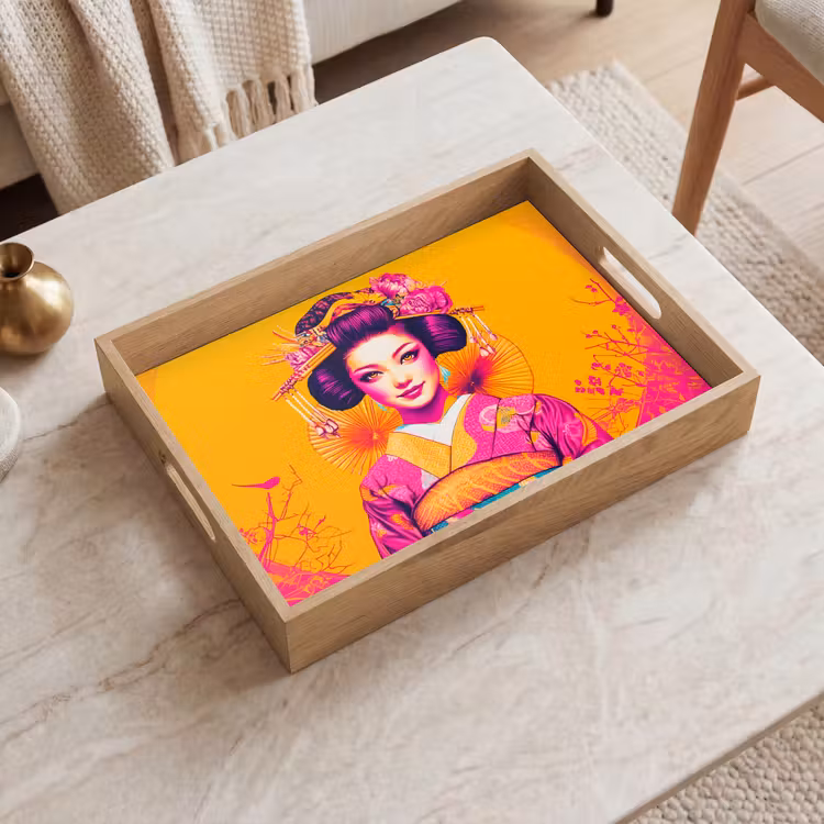 Dienblad - Bloemen - Vrouw - Kimono - Roze — 2