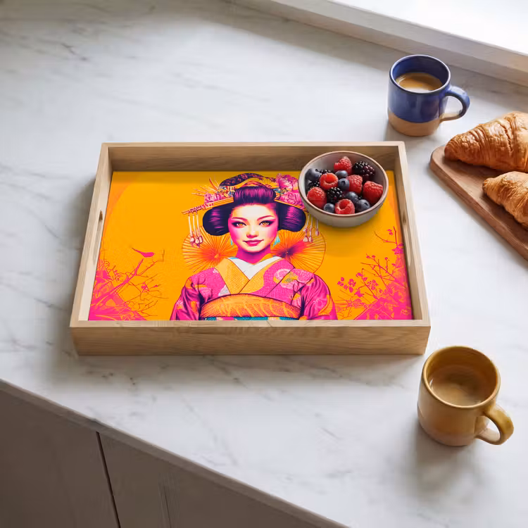 Dienblad - Bloemen - Vrouw - Kimono - Roze — 4