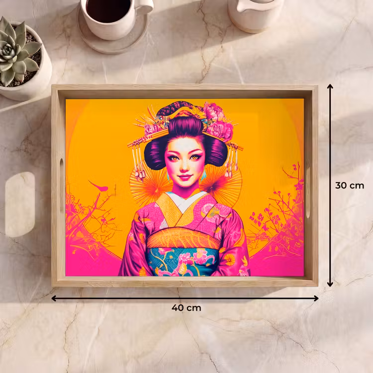 Dienblad - Bloemen - Vrouw - Kimono - Roze — 9