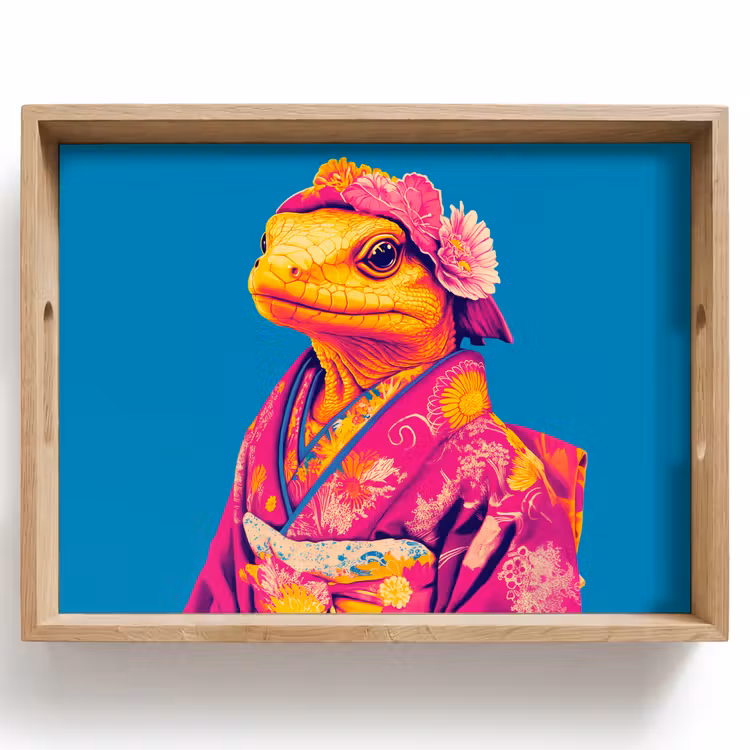 Dienblad - Bloemenkrans - Hagedis - Kimono - Paars — 1