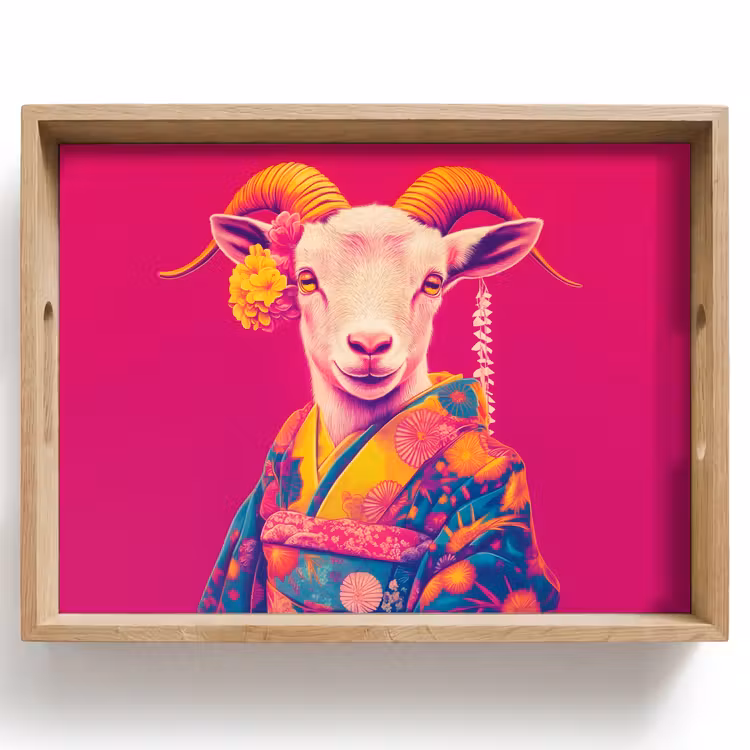 Dienblad - Geit - Hoorns - Kimono - Kleurrijk — 1