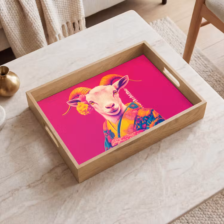 Dienblad - Geit - Hoorns - Kimono - Kleurrijk — 2