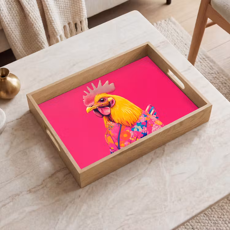 Dienblad - Haan - Kleurrijk - Kimono - Roze — 2