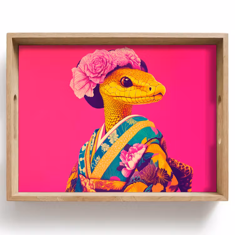 Dienblad - Hagedis - Bloemen - Roze - Kimono — 1
