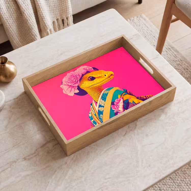 Dienblad - Hagedis - Bloemen - Roze - Kimono — 2