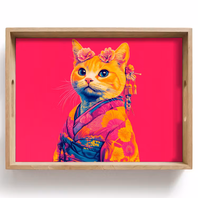 Dienblad - Kat - Kimono - Bloemen - Roze — 1