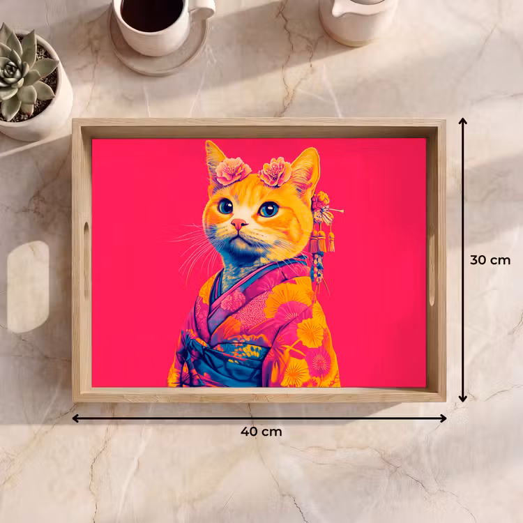 Dienblad - Kat - Kimono - Bloemen - Roze — 9
