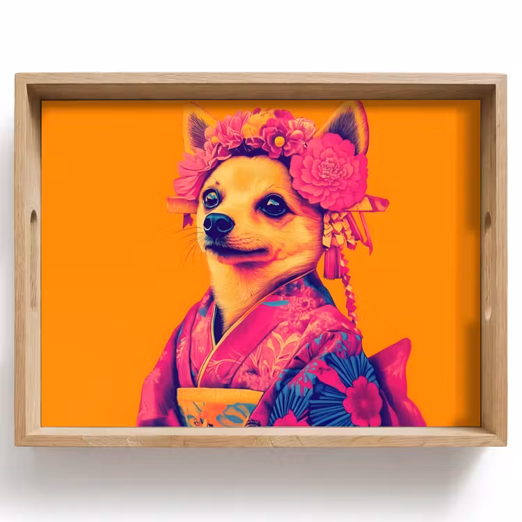 Dienblad - Kimono - Hondje - Bloemenkroon - Oranje — 1