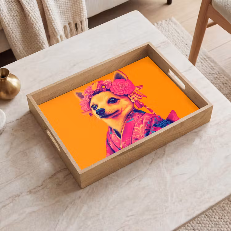 Dienblad - Kimono - Hondje - Bloemenkroon - Oranje — 2