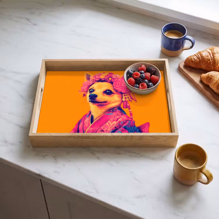 Dienblad - Kimono - Hondje - Bloemenkroon - Oranje — 4