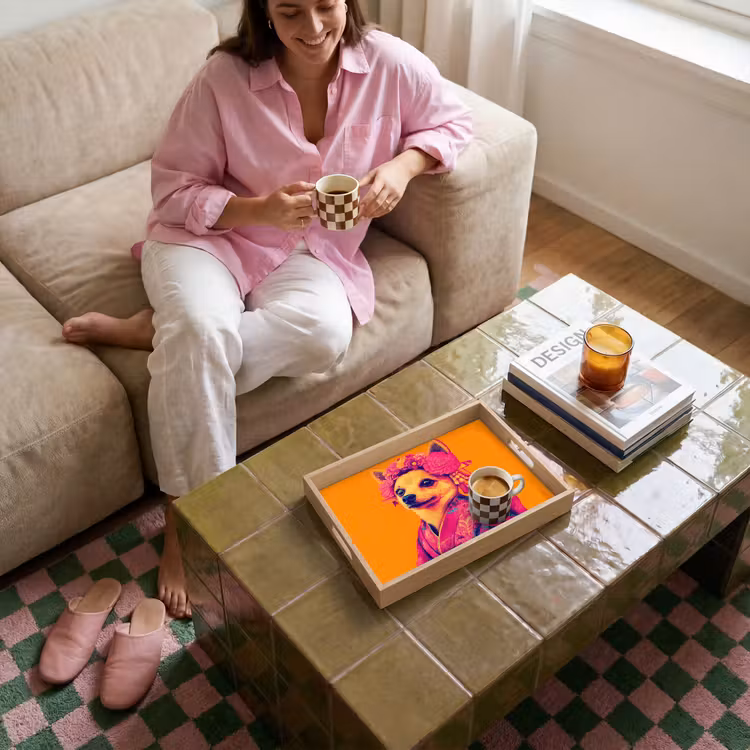 Dienblad - Kimono - Hondje - Bloemenkroon - Oranje — 6