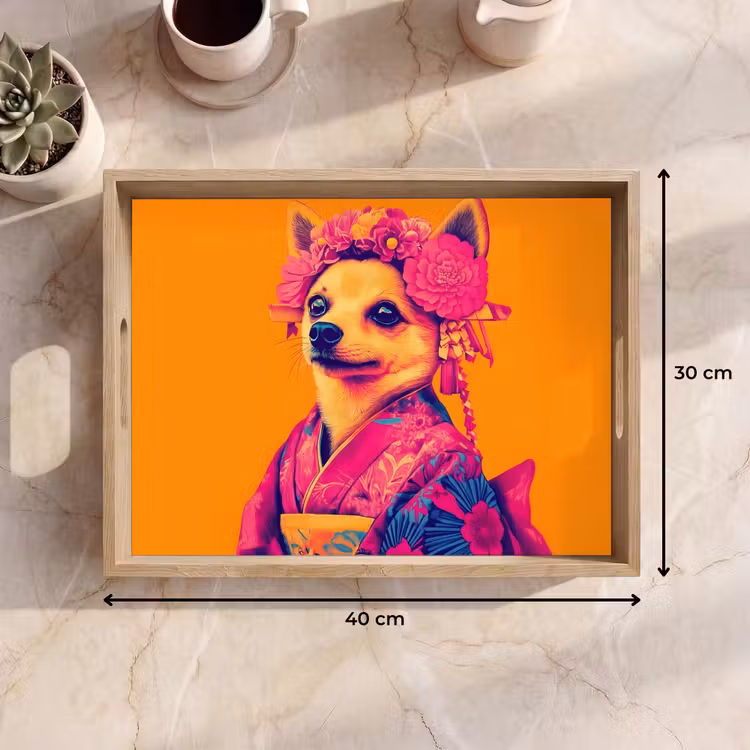 Dienblad - Kimono - Hondje - Bloemenkroon - Oranje — 9