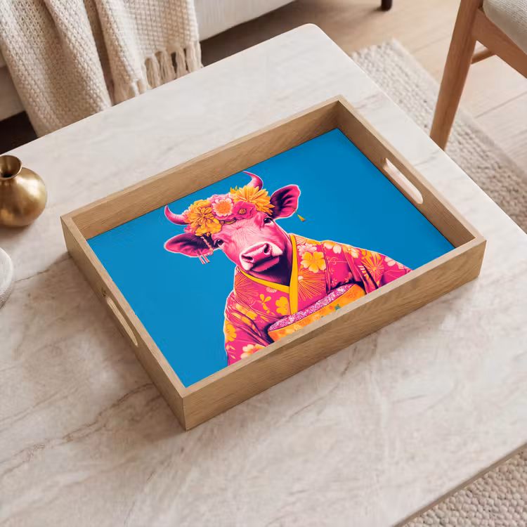 Dienblad - Koe - Bloemenkrans - Oorhangers - Kimono — 2