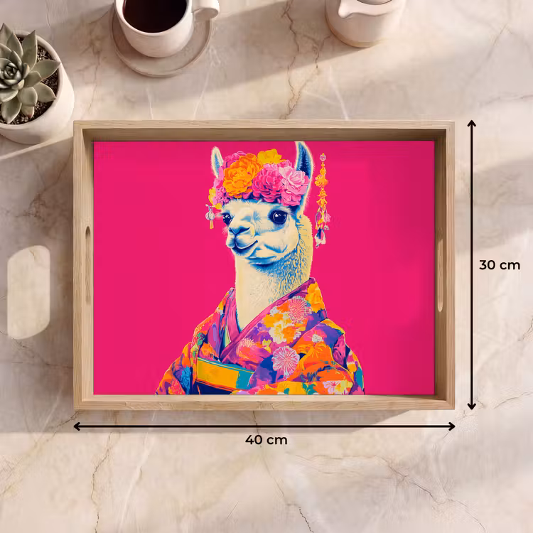 Dienblad - Lama - Kimono - Bloemenkrans - Felroze — 9