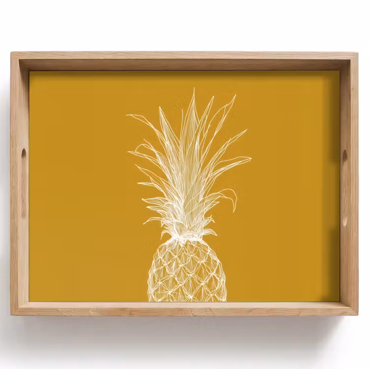 Dienblad - Lijnillustratie - Ananas - Bladkroon - Okergeel — 1