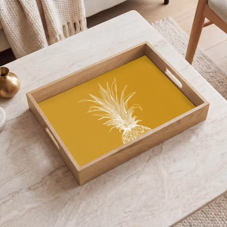 Dienblad - Lijnillustratie - Ananas - Bladkroon - Okergeel — 2