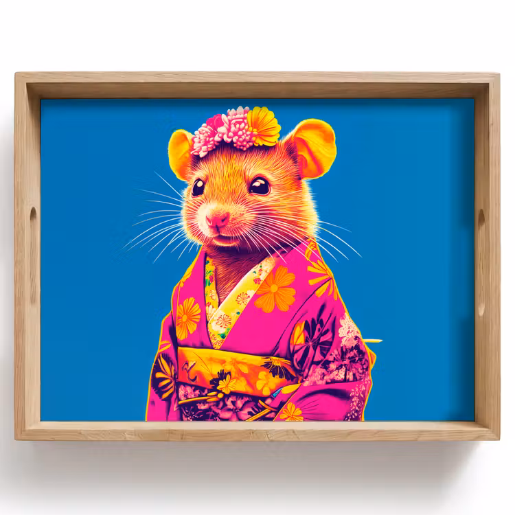 Dienblad - Muis - Kimono - Bloemen - Blauw — 1