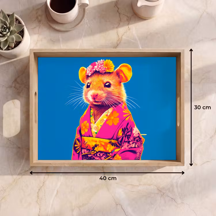 Dienblad - Muis - Kimono - Bloemen - Blauw — 9