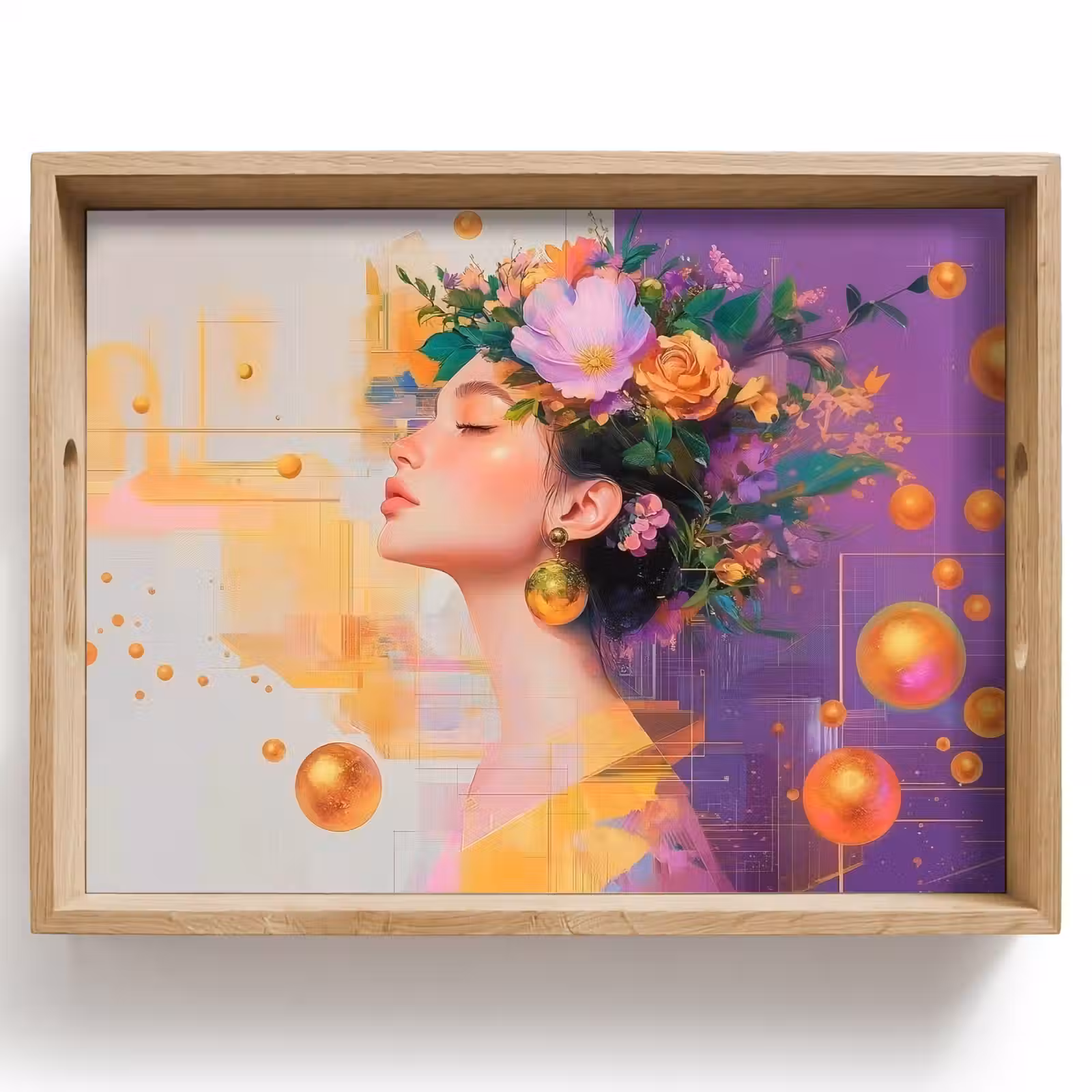 Dienblad - Abstract - Vrouw - Bloemenkroon - Goud — 1