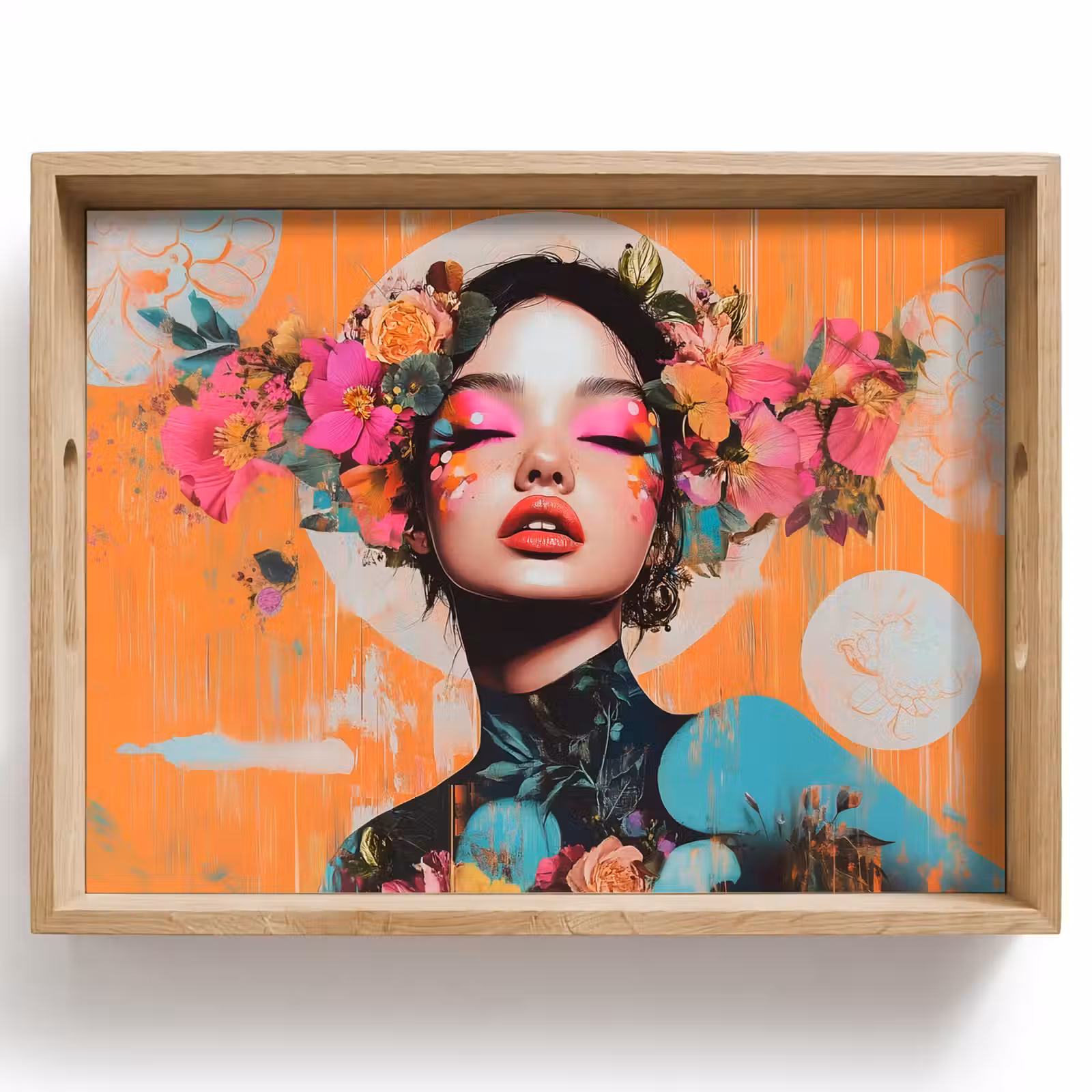 Dienblad - Portret - Vrouw - Abstract - Bloemen — 1