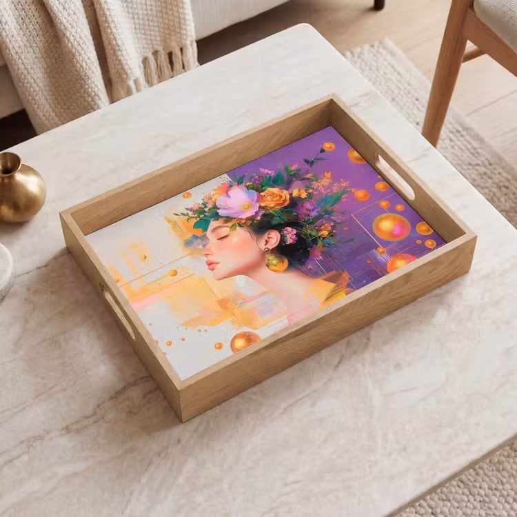 Dienblad - Abstract - Vrouw - Bloemenkroon - Goud — 2