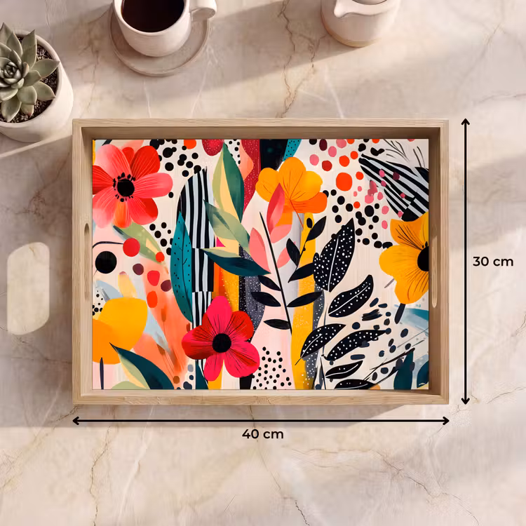 Dienblad - Bloemen - Bladeren - Abstract - Kleurrijk — 9