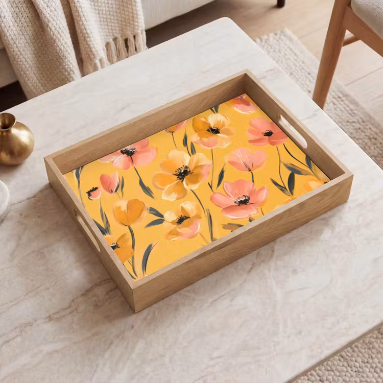 Dienblad - Bloemen - Geschilderd - Geel — 2
