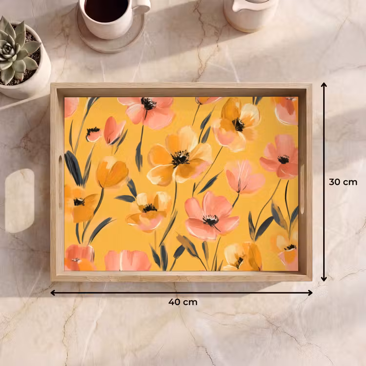 Dienblad - Bloemen - Geschilderd - Geel — 9