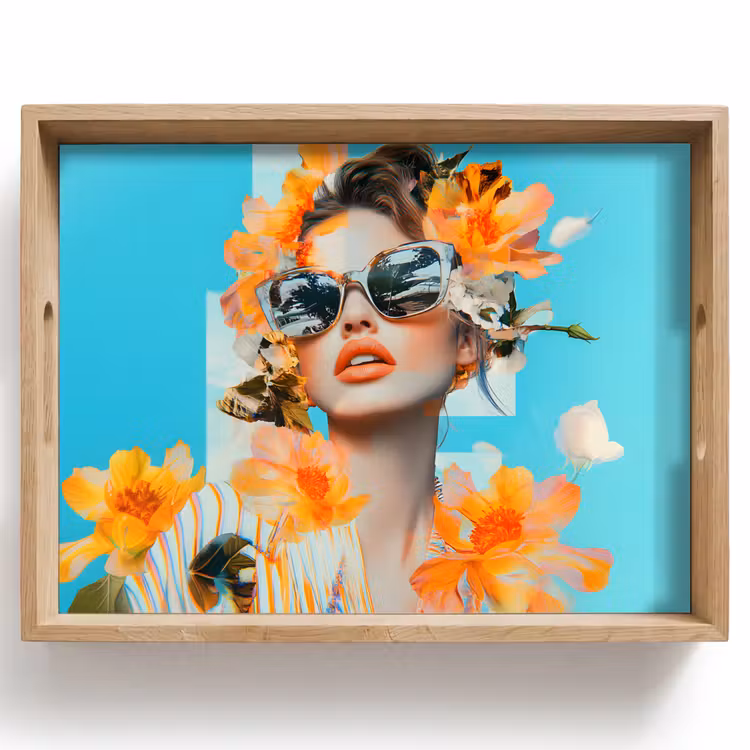 Dienblad - Bloemen - Vrouw - Zonnebril - Blauw — 1