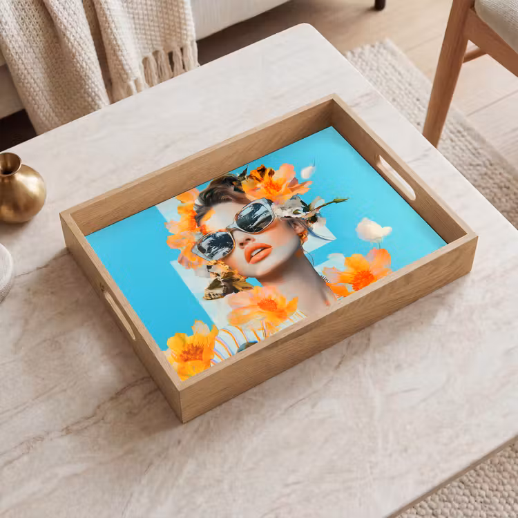 Dienblad - Bloemen - Vrouw - Zonnebril - Blauw — 2