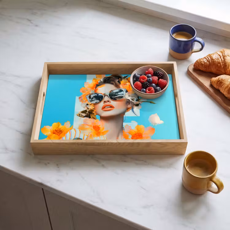 Dienblad - Bloemen - Vrouw - Zonnebril - Blauw — 4